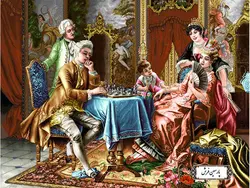 نخ و نقشه تابلو فرش طرح شطرنج باز- کد NF2104