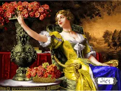 نخ و نقشه تابلو فرش طرح دختر گلچین – کد NC6307