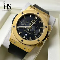 ساعت مچی هابلوت کرنوگراف روز شمار رنگ مات طلایی HUBLOT BIG BANG