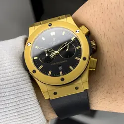 ساعت مچی هابلوت کرنوگراف روز شمار رنگ مات طلایی HUBLOT BIG BANG