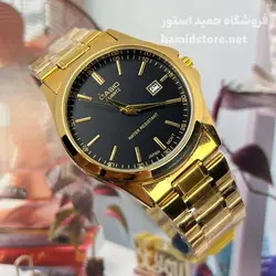 ساعت مچی ست کاسیو تقویم دار نقره ای صفحه مشکی طلایی نقره ای کد 409