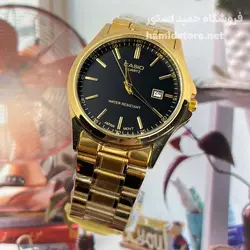 ساعت مچی ست کاسیو تقویم دار نقره ای صفحه مشکی طلایی نقره ای کد 409