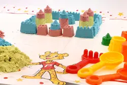 شن بازی جادویی 3 رنگ سطلی همراه با ابزار پنتر حجم 900 گرم