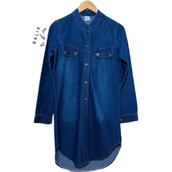 شومیز لی زنانه بلند ( مانتو لی ) کد 1314 آبی تیره