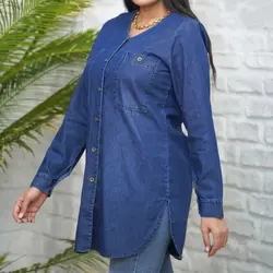 شومیز لی زنانه بلند ( مانتو لی ) کد 1314 آبی تیره