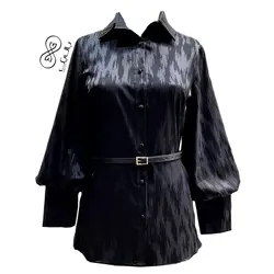 شومیز ساتن بلند مجلسی کمربند دار کد 720 مشکی