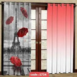 پرده پانچی چاپی طرح ایفل و چتر (با رنگ بندی)