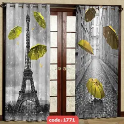 پرده پانچی چاپی طرح ایفل و چتر (با رنگ بندی)