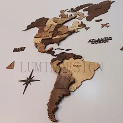 نقشه جهان پازلی رنگ چوب مات