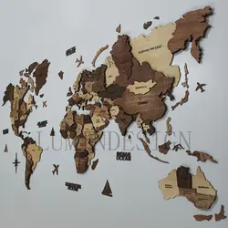 نقشه جهان پازلی رنگ چوب مات