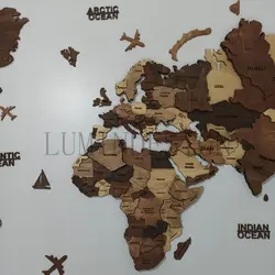 نقشه جهان پازلی رنگ چوب مات