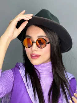 عینک آفتابی گرد زنانه uv400 نارنجی آینه ای