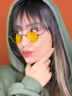 عینک گرد چند ضلعی فرم فلزی زرد