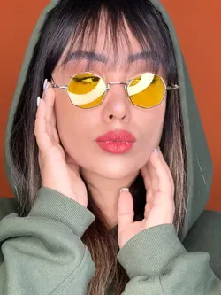 عینک گرد چند ضلعی فرم فلزی زرد