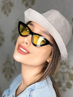 عینک آفتابی اورجینال زنانه زرد مثلثی چنل گربه ای