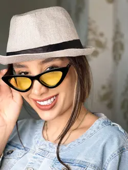 عینک آفتابی اورجینال زنانه زرد مثلثی چنل گربه ای