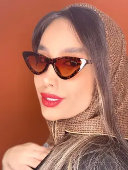 عینک افتابی زنانه جدید مثلثی یووی 400 قهوه ای پلنگی