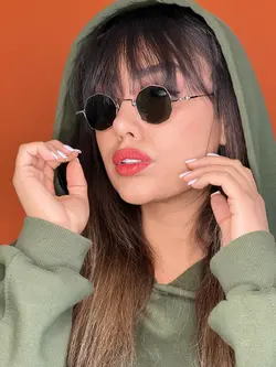 عینک افتابی گرد چند ضلعی سبز تیره
