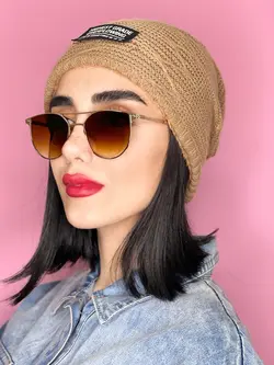عینک افتابی دو پل دکمه دار فلزی قهوه ای
