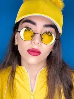 عینک افتابی زنانه گرد چند ضلعی عدسی زرد