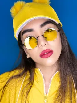 عینک افتابی زنانه گرد چند ضلعی عدسی زرد