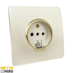 پریز تلفن دوکاره آسیا الکتریک مدل کریستال صدفی-طلایی