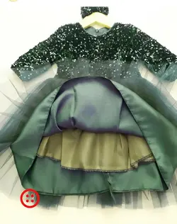 پیراهن دخترانه مجلسی پولکی سبز یشمی