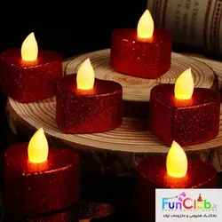 شمع وارمر ال ای دی سوپر لوکس طرح قلبی اکلیلی قرمز (بسته 6 عددی)