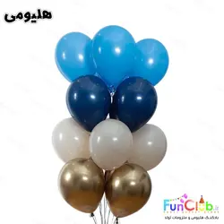پکیج بادکنک هلیومی آبی+بلوبری+سفید+کروم طلایی (16عدد)
