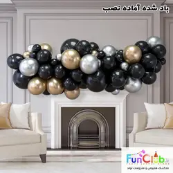 پکیج بادکنک آرایی آماده نصب - دیزاین مشکی طلایی نقره ای