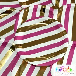 لوازم پذیرایی تم هاشور سرخابی طلایی طلاکوب - شروع قیمت از :