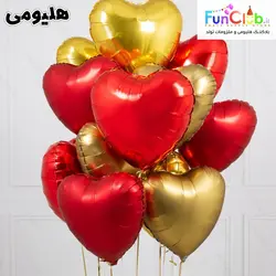 پکیج بادکنک هلیومی فویلی تم قلب قرمز و طلایی (12عدد)
