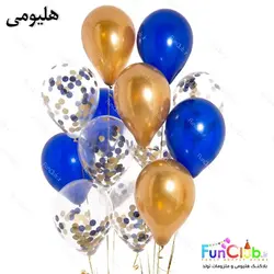 پکیج بادکنک هلیومی تم طلایی کروم+سورمه ای+پولکی دار (14عدد)