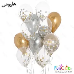 پکیج بادکنک هلیومی تم کروم طلایی و نقره ای+پولکی دار (14عدد)