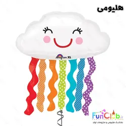 بادکنک هلیومی فویلی سایز بزرگ طرح ابر با آویز رنگین کمان