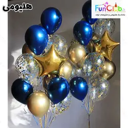 پکیج بادکنک هلیومی تم سورمه ای سوپر متالیک+طلایی+پولکی دار (26عدد)