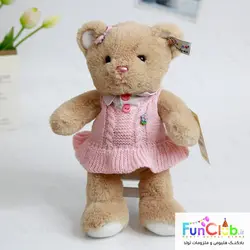 عروسک پولیش - خرس مینگرن دختر و پسر لباس بافت 30 سانت کرم نسکافه ای (دارای مدل)