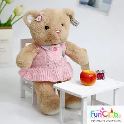 عروسک پولیش - خرس مینگرن دختر و پسر لباس بافت 30 سانت کرم نسکافه ای (دارای مدل)