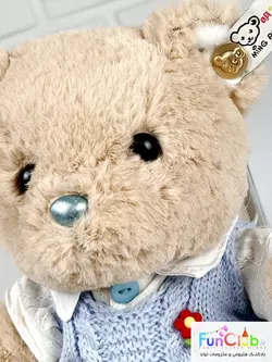 عروسک پولیش - خرس مینگرن دختر و پسر لباس بافت 30 سانت کرم نسکافه ای (دارای مدل)