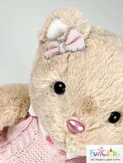 عروسک پولیش - خرس مینگرن دختر و پسر لباس بافت 30 سانت کرم نسکافه ای (دارای مدل)