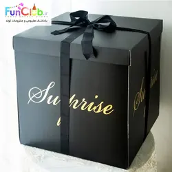 سوپرایز باکس سفید+درج نام روی بادکنک+بوبو بالن با بادکنک سرخابی کروم