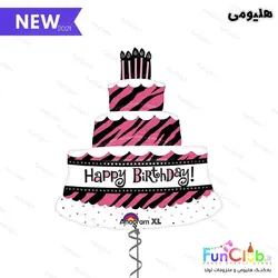 بادکنک هلیومی فویلی سایز بزرگ طرح HappyBirthday کیک زبرا صورتی