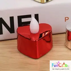 شمع وارمر ال ای دی سوپر لوکس طرح قلبی متالیک قرمز (بسته 6 عددی)