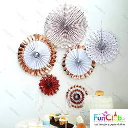 تزیین بادبزنی ( 6 عددی ) طلاکوب میکس سفید و رزگلد