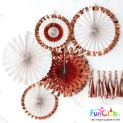 تزیین بادبزنی ( 6 عددی ) طلاکوب میکس سفید و رزگلد