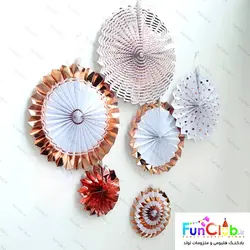 تزیین بادبزنی ( 6 عددی ) طلاکوب میکس سفید و رزگلد