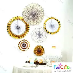 تزیین بادبزنی ( 6 عددی ) طلاکوب میکس سفید و طلایی