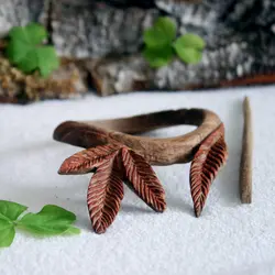 گیره مو دوتایی دستساز چوبی طرح برگ زیتون کد 102449