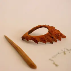 گیره مو دوتایی دستساز چوبی طرح برگ گیلاس کد 102450