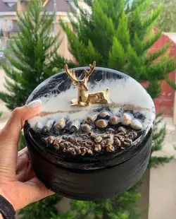 شکلات خوری چوبی درب دار تلفیق چوب و رزین با دسته فلزی کد 102432